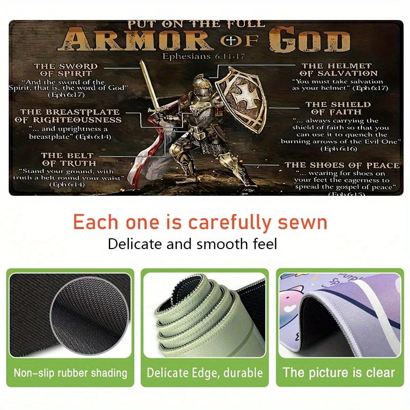 Faithgee Armor of God Ergonomic Mouse Pad, 31.5"x11.8 Inch, Non-Slip Rubber Desk Mat with Jesus Cross Design, Soft Comfortable Oblong Desk M - Image 2