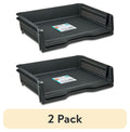 (2 pack) Stackable Plastic Letter Trays, Desktop File Document Organizers, Black, 2 Count