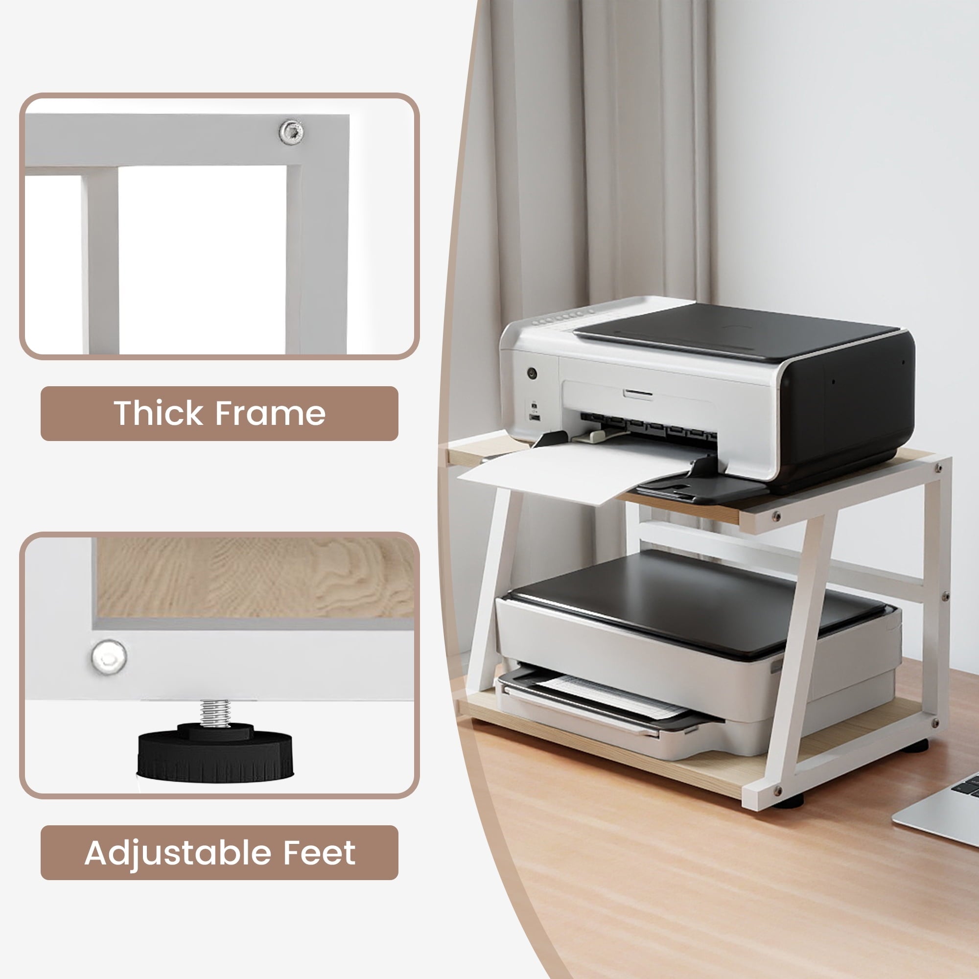 2-Tier Printer Stand for Desk with Storage, 17.3 x 11.8 Inch Wooden Desktop Organizer Shelf, 5-Minute Easy Assembly, ... - Image 3