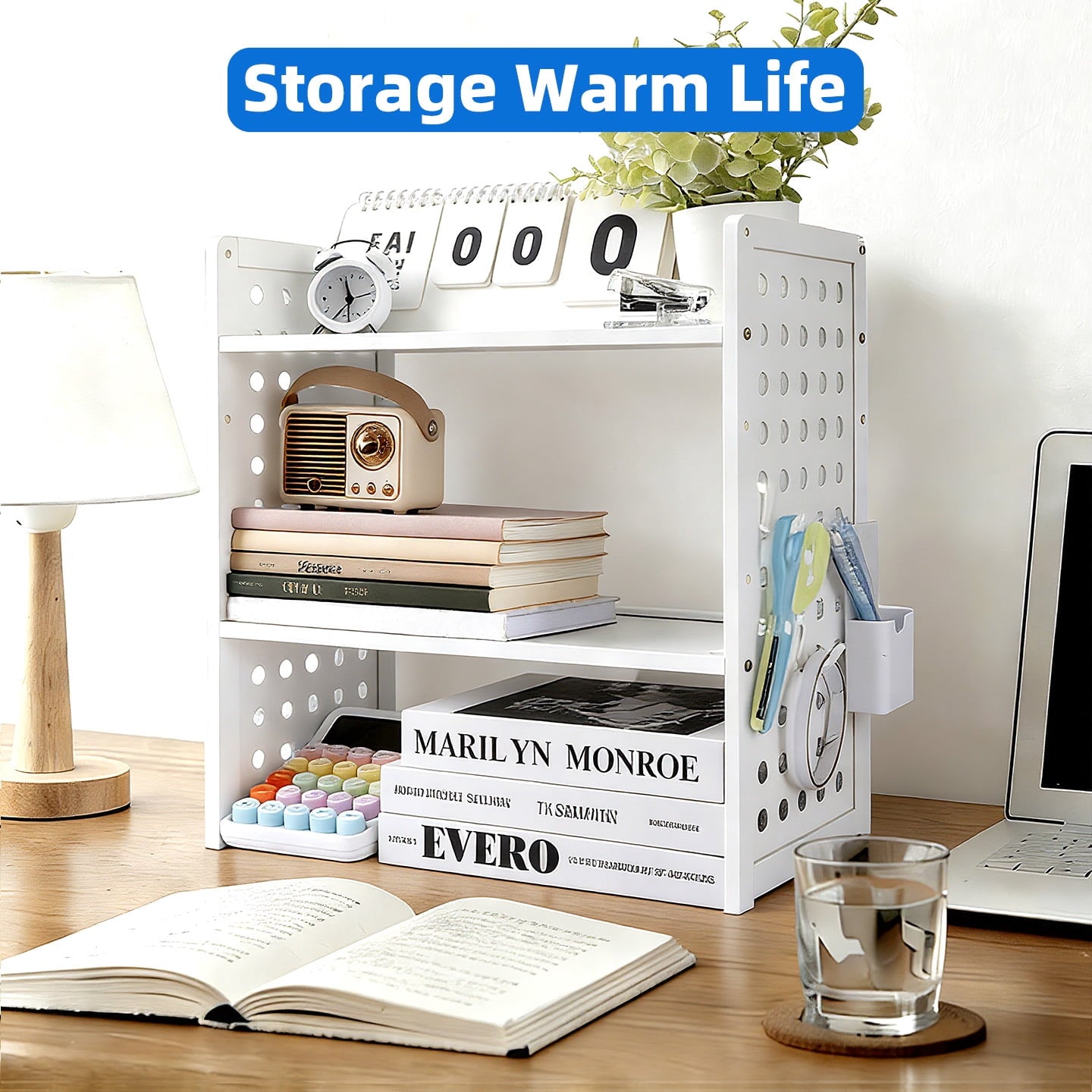 ( Tier) Office Desk Shelf Organizer,Medium Density Fiberboard Desktop Bookshelf Supplies Storage Rack,Shelf for Top o... - Image 5
