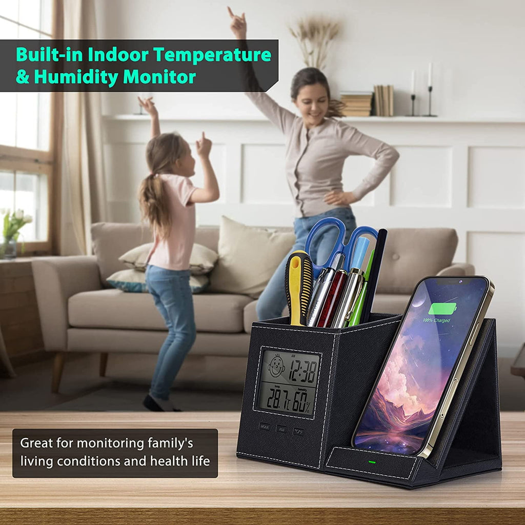 Desk Organizer with Wireless Charging for iPhone, PU Leather with Pencil Holder for Desk & Nightstand, 1 Pack - Image 6