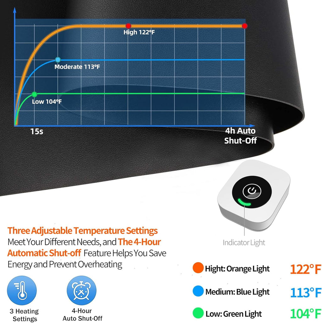Heated Desk Pad Mouse Pad - Heated Desk Mat - Warm Desk Pad - 3 Levels Heating & 4 Hours Auto Shut-Off, PU Leather Mo... - Image 4