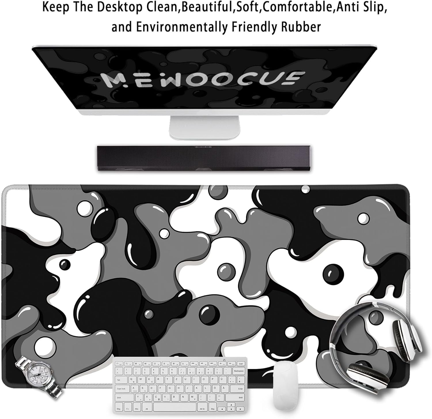 Gaming Laptop Mouse Pad,Grey Black White Big Desk Pads PC Keyboard Waterproof and Non-Slip 31.5 x 15.7inches 3mm Thick XL,XXL Rubber Table M - Image 2