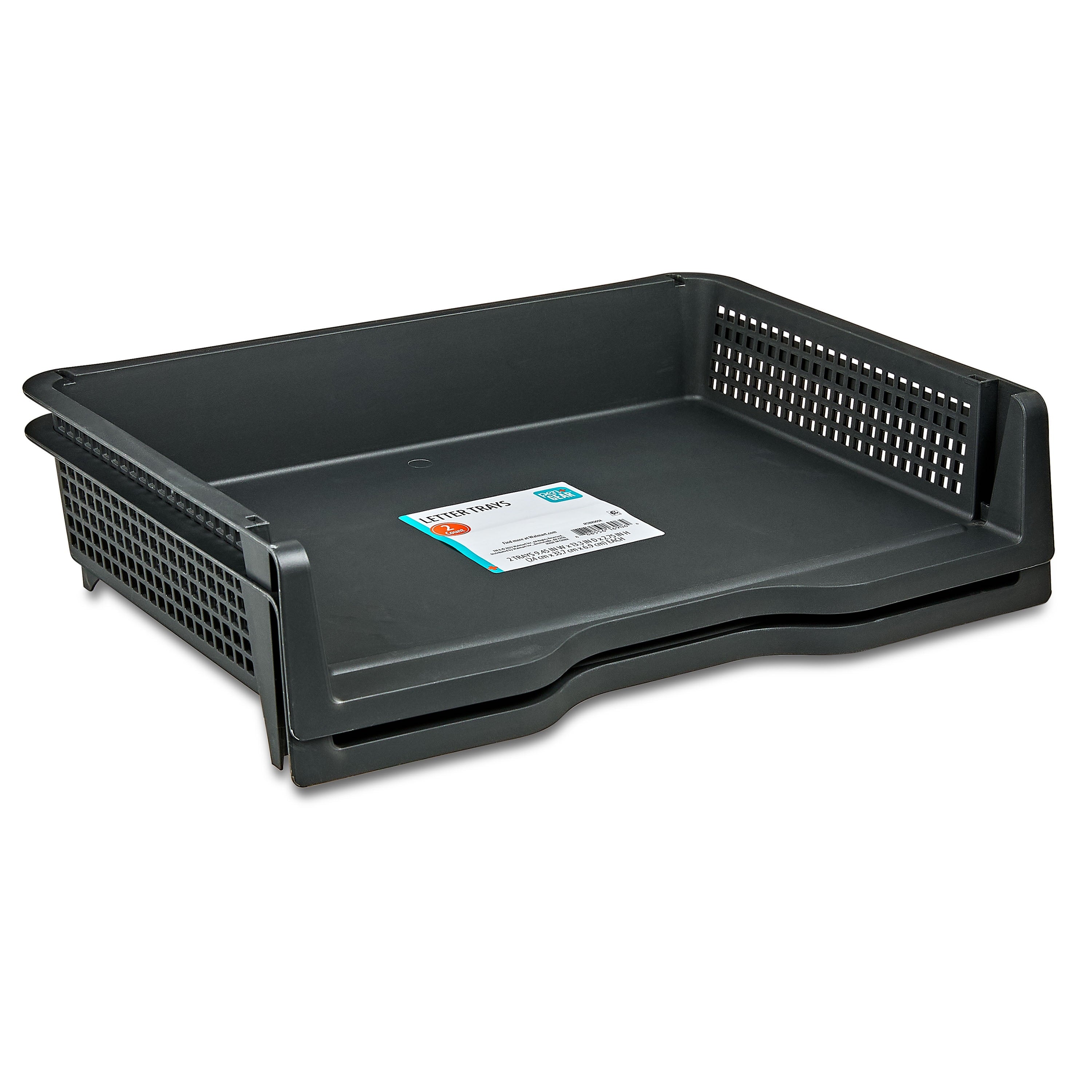 (2 pack) Stackable Plastic Letter Trays, Desktop File Document Organizers, Black, 2 Count - Image 2