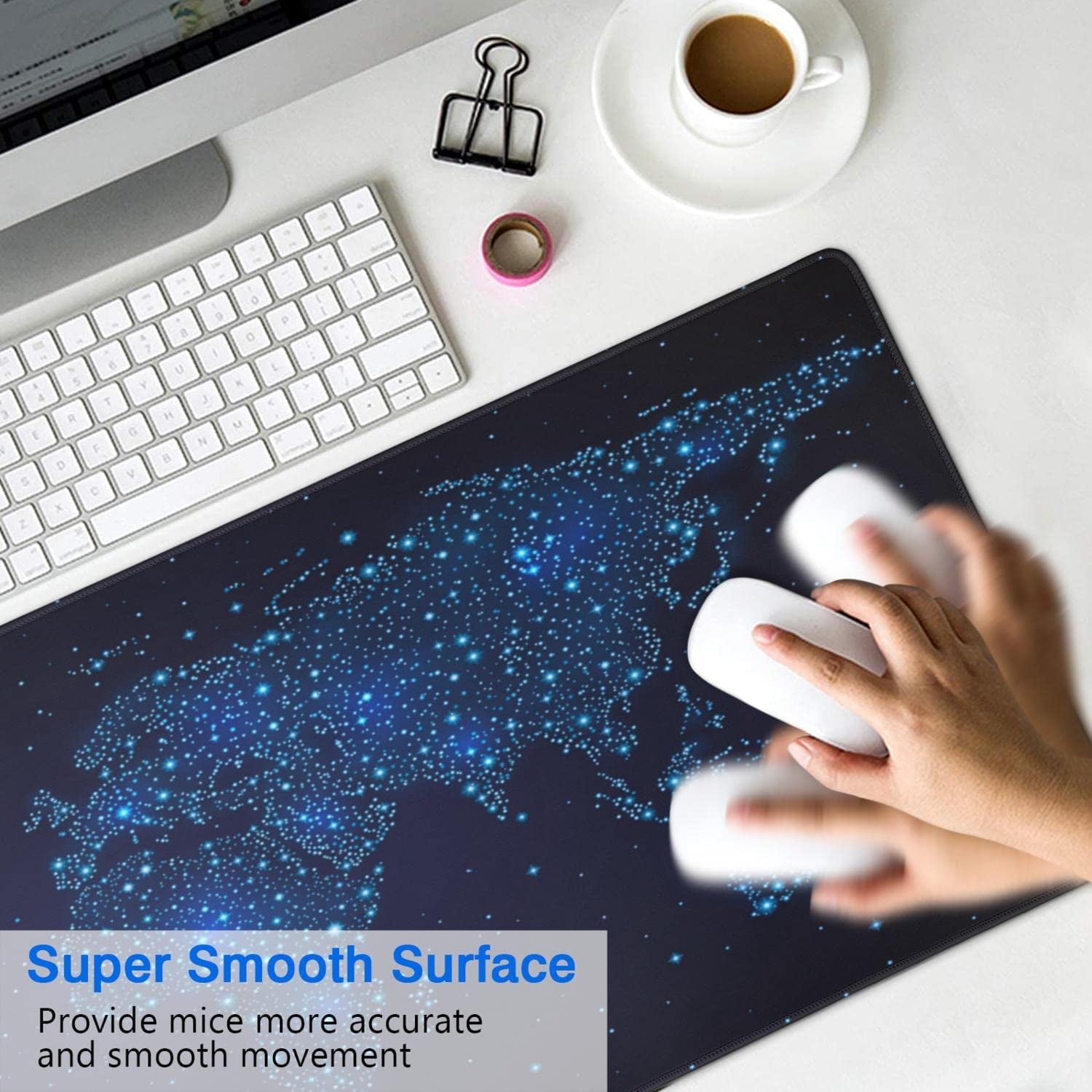 map Mouse pad (31.5x11.8 in) Extended Gaming Mousepad Non-Slip Rubber Base Desk mat for Desktop with Stitched Edges C... - Image 2