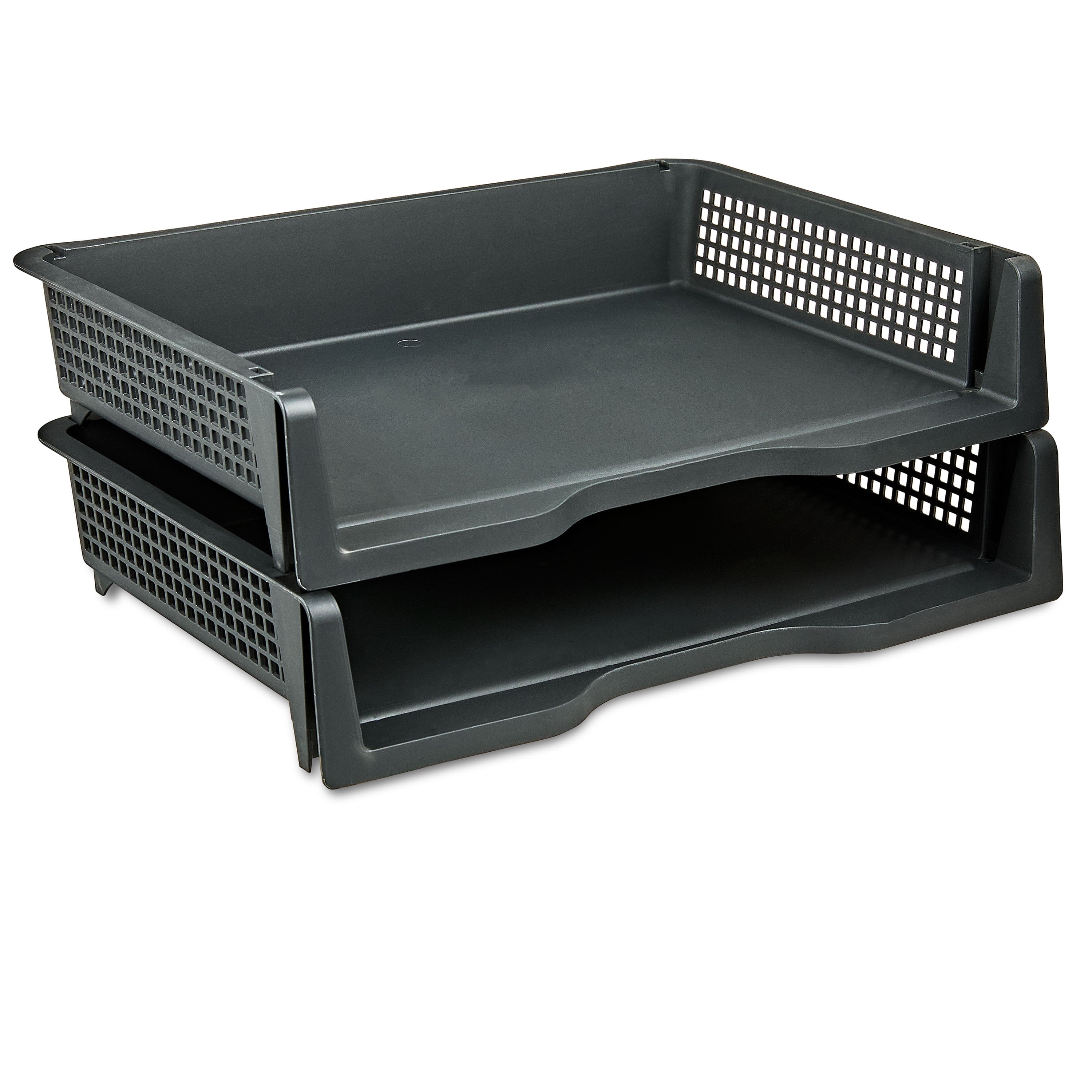 (2 pack) Stackable Plastic Letter Trays, Desktop File Document Organizers, Black, 2 Count - Image 3