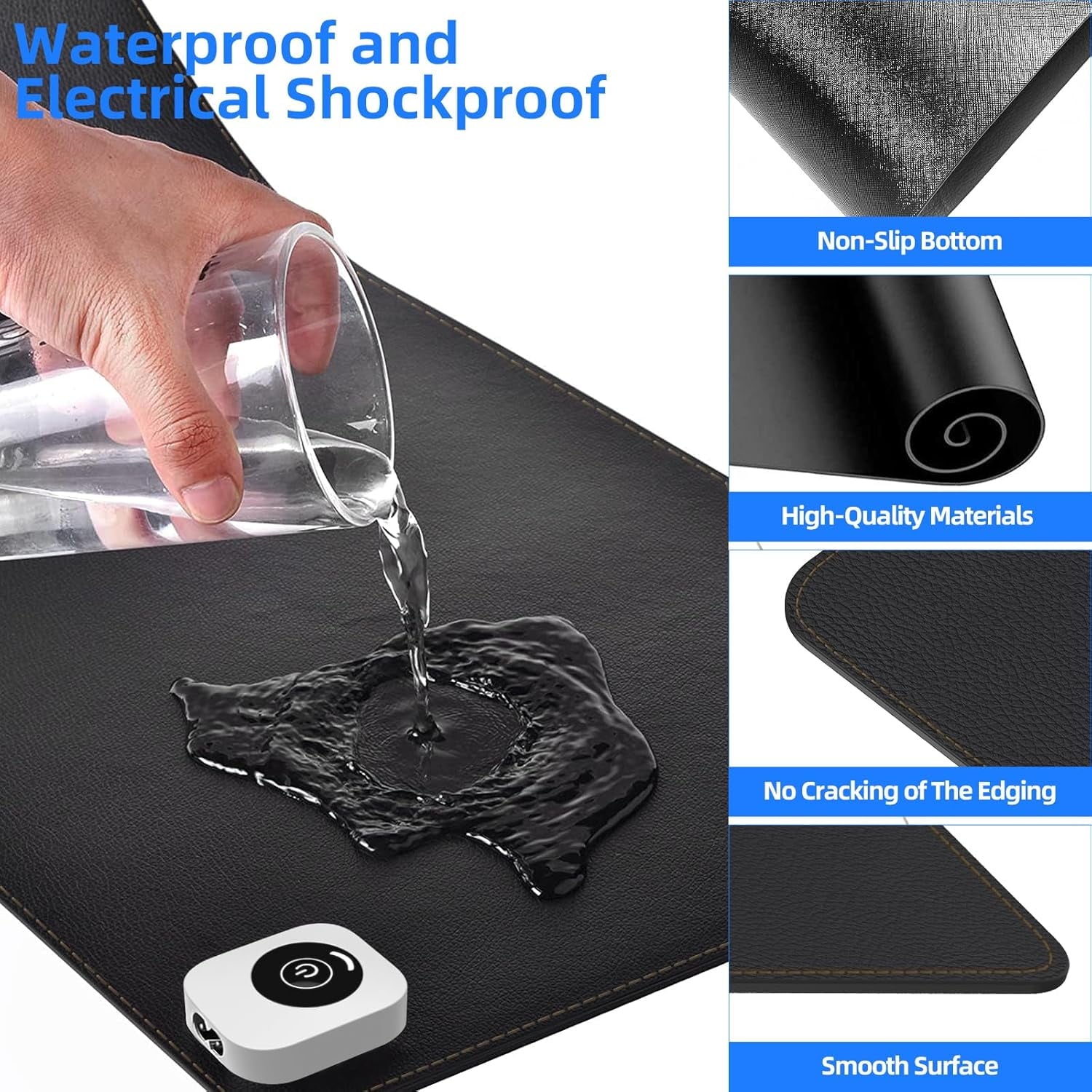 Heated Desk Pad Mouse Pad - Heated Desk Mat - Warm Desk Pad - 3 Levels Heating & 4 Hours Auto Shut-Off, PU Leather Mo... - Image 2