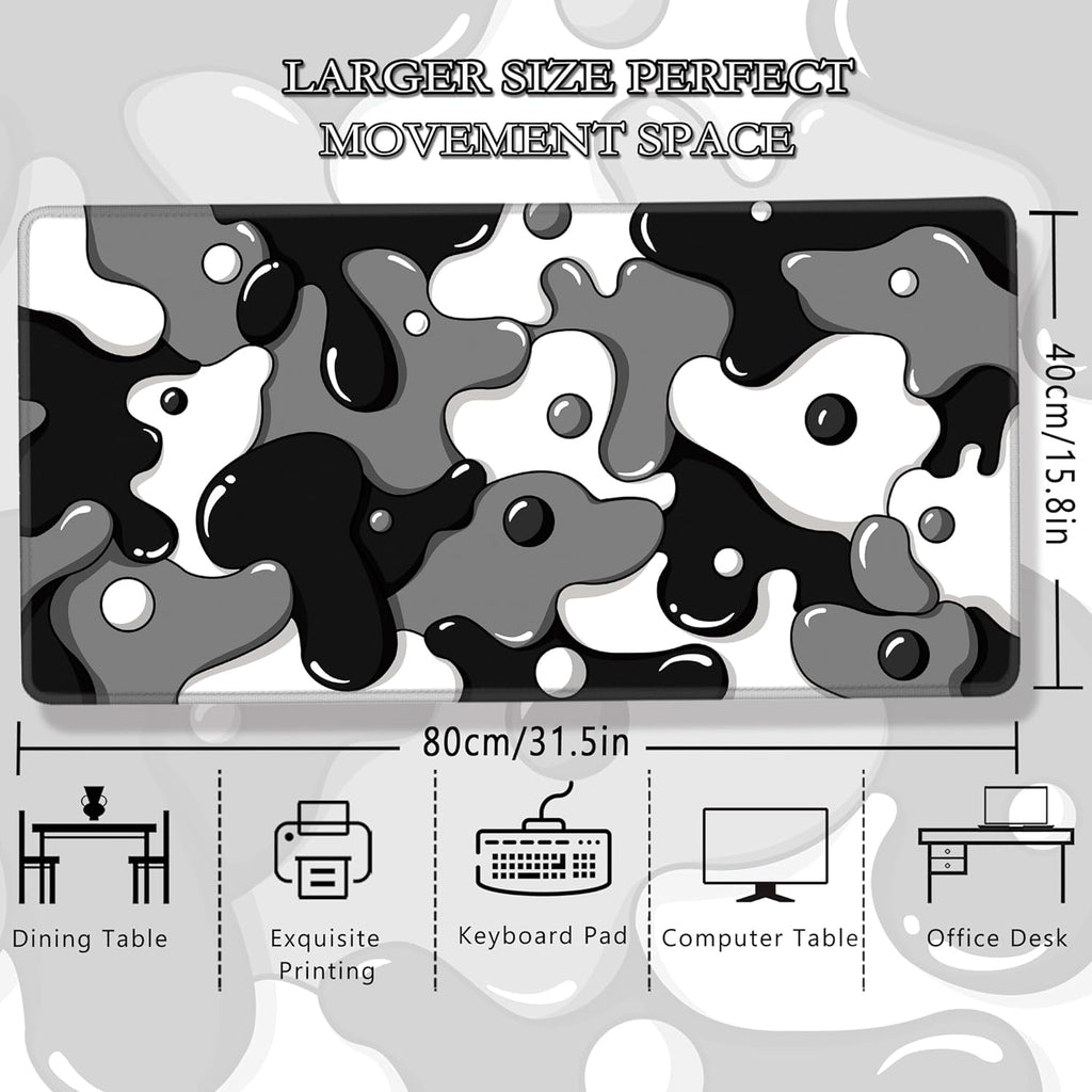Gaming Laptop Mouse Pad,Grey Black White Big Desk Pads PC Keyboard Waterproof and Non-Slip 31.5 x 15.7inches 3mm Thick XL,XXL Rubber Table M - Image 5