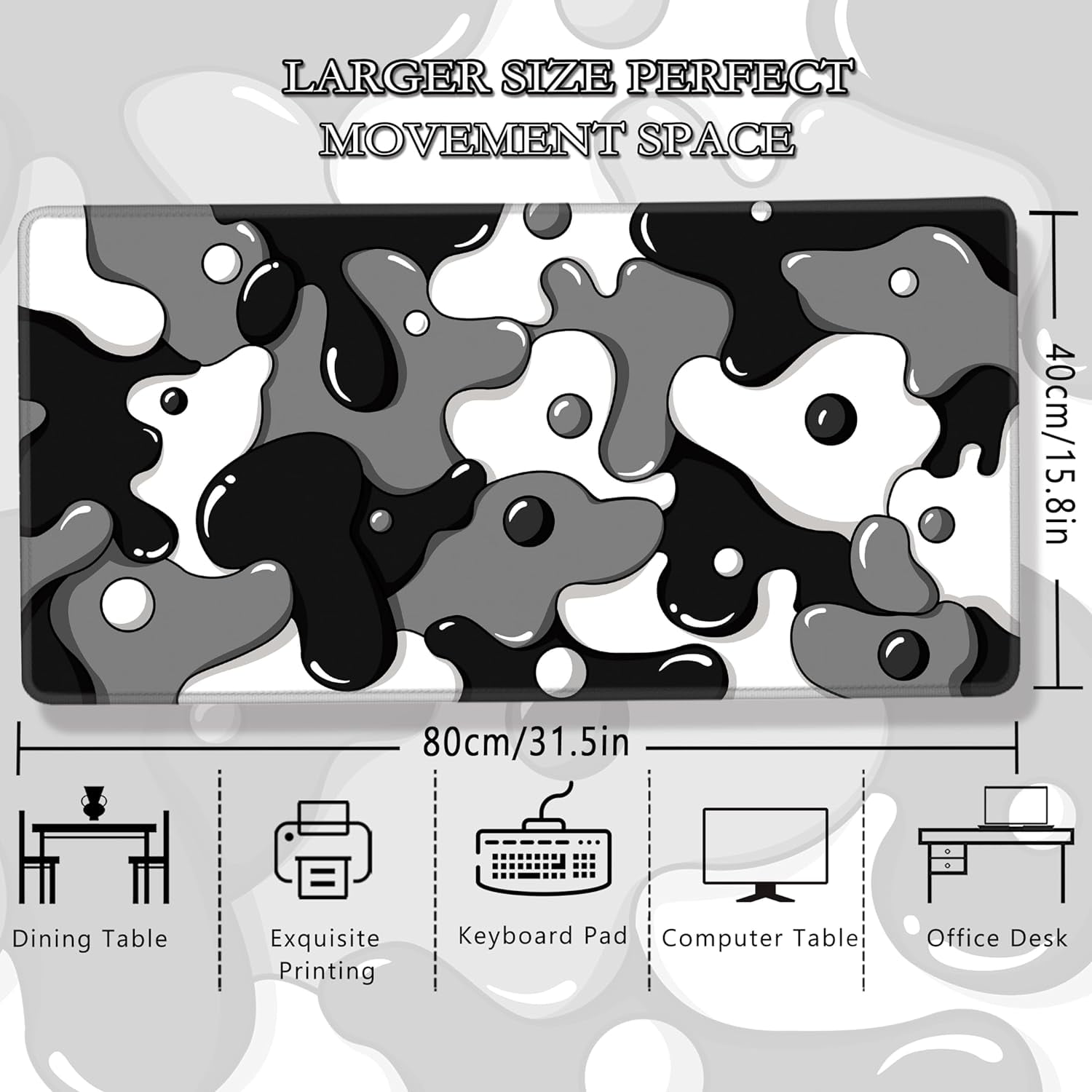 Gaming Laptop Mouse Pad,Grey Black White Big Desk Pads PC Keyboard Waterproof and Non-Slip 31.5 x 15.7inches 3mm Thick XL,XXL Rubber Table M - Image 5