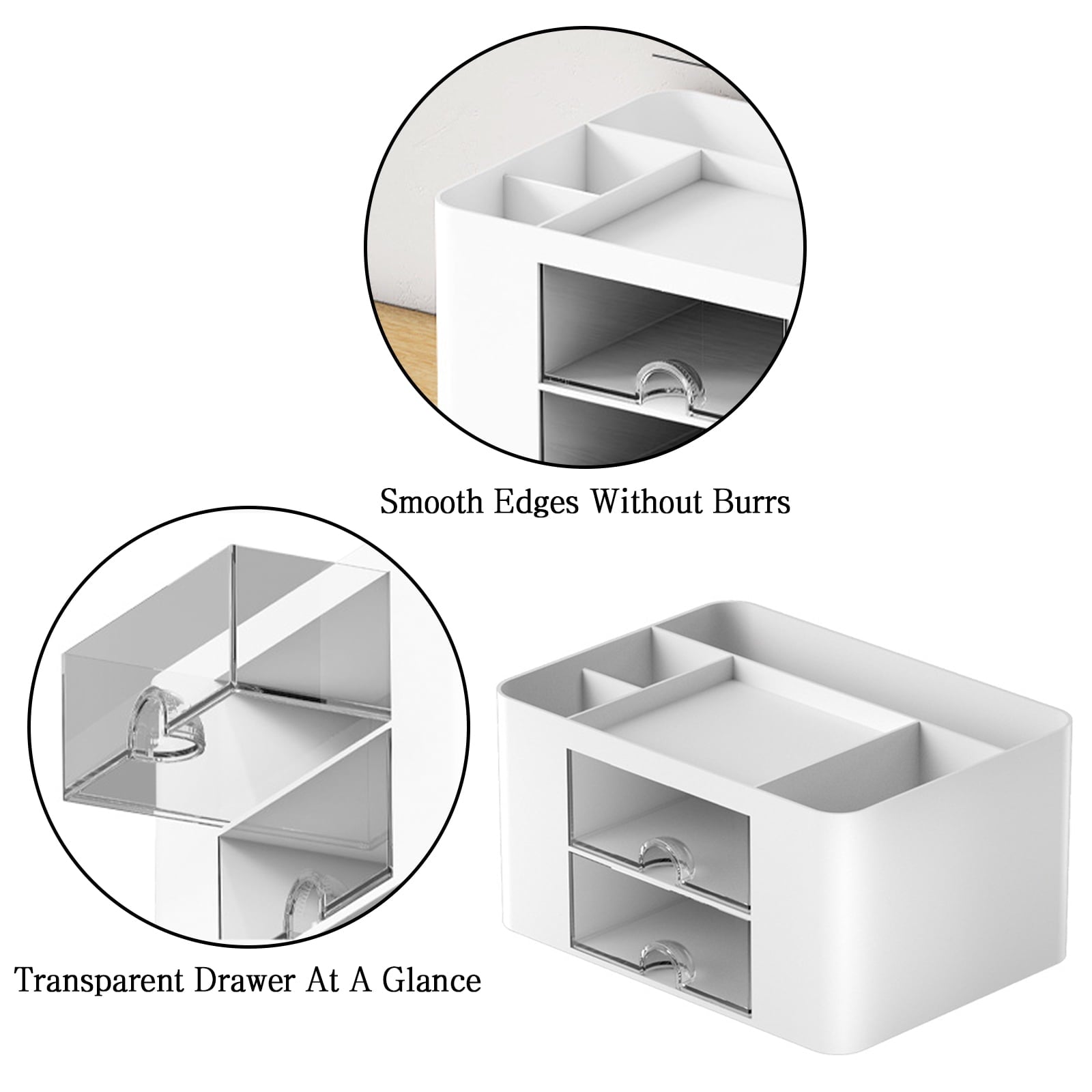 Vaupan Square Pen Holder Box Desk Organizer, 6 Compartments, Pen Holder Desk with Drawer, Multi-Purpose Table Organizer, Pen Organizer for H - Image 3