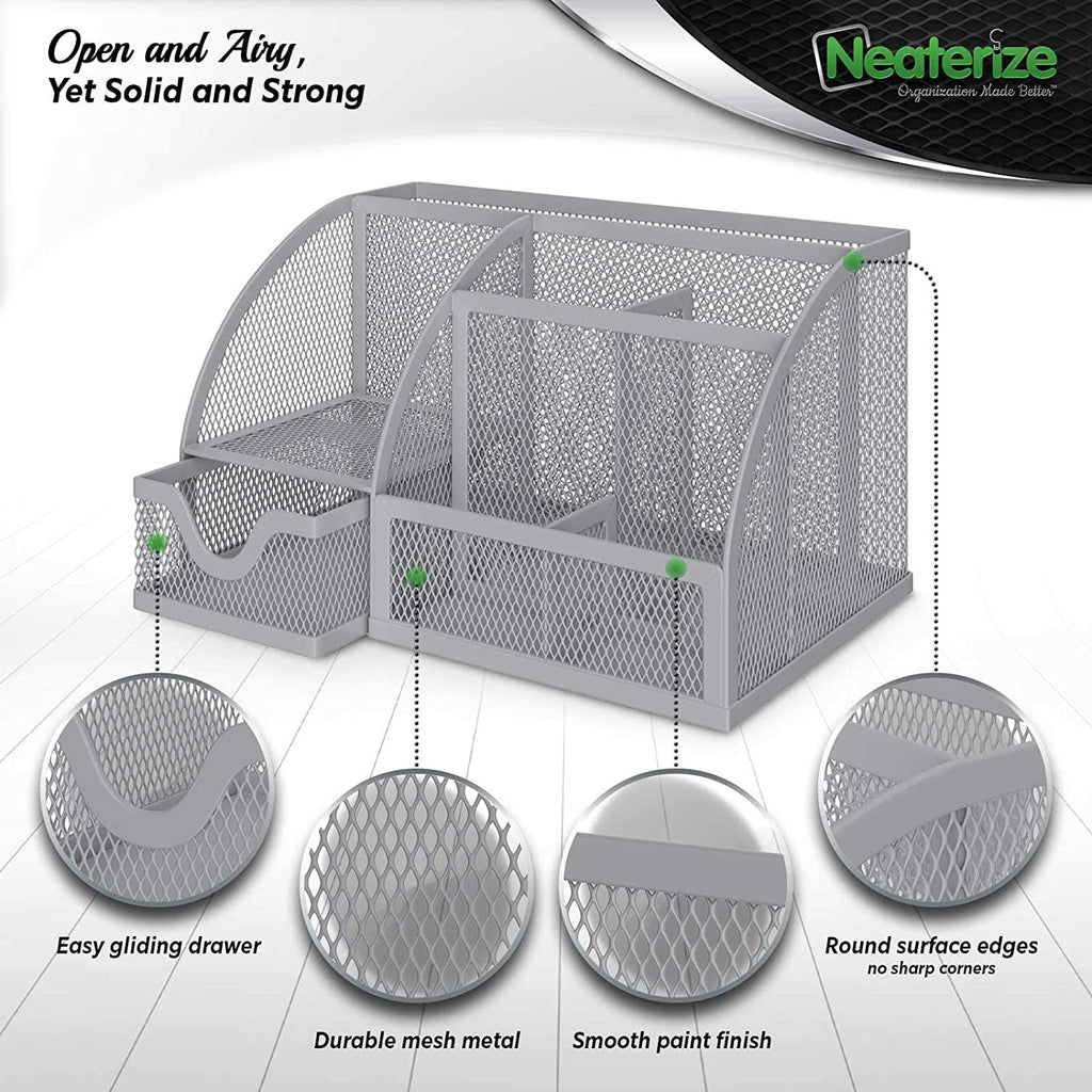NEATERIZE Desk Organizer- Mesh Desktop Organizer and Holder for Pen, Pencil, Small Office Supplies and Stationary Accessories Storage Organi - Image 3