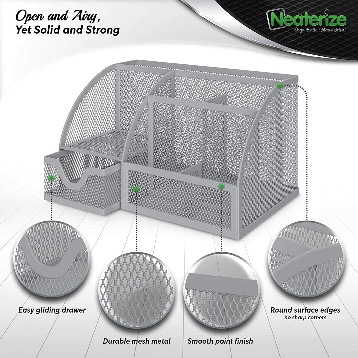 NEATERIZE Desk Organizer- Mesh Desktop Organizer and Holder for Pen, Pencil, Small Office Supplies and Stationary Accessories Storage Organi - Image 3