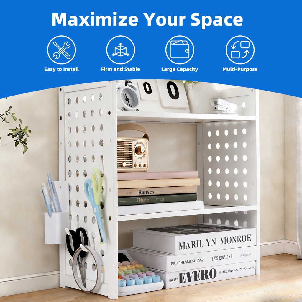 ( Tier) Office Desk Shelf Organizer,Medium Density Fiberboard Desktop Bookshelf Supplies Storage Rack,Shelf for Top o... - Image 6