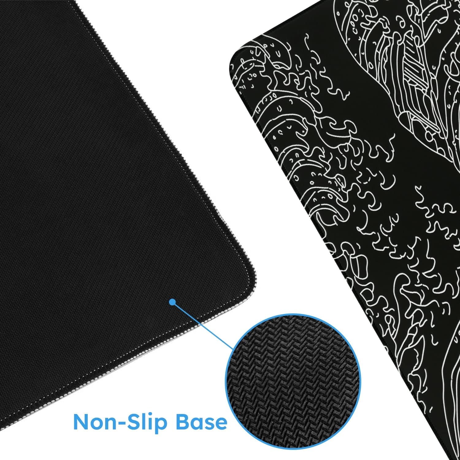 Large , Big Rubber Base Mat with Stitched Edges, Computer Keyboard Desk for Work, Game, Office, Home - Black Wave of ... - Image 5