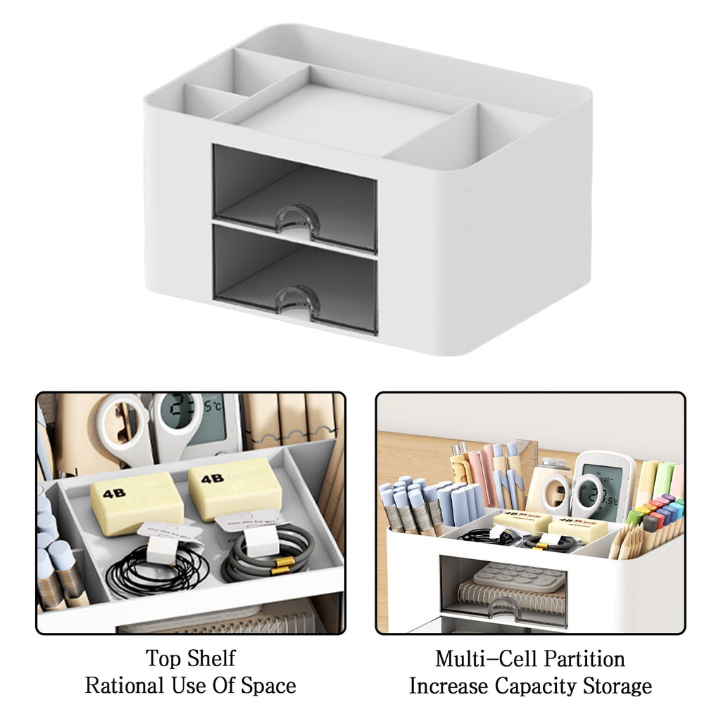Vaupan Square Pen Holder Box Desk Organizer, 6 Compartments, Pen Holder Desk with Drawer, Multi-Purpose Table Organizer, Pen Organizer for H - Image 5