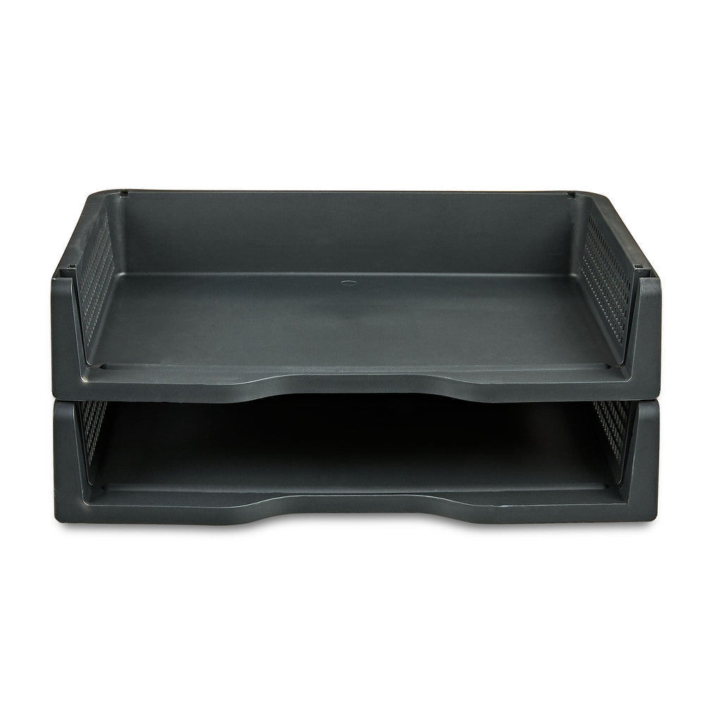 (2 pack) Stackable Plastic Letter Trays, Desktop File Document Organizers, Black, 2 Count - Image 5