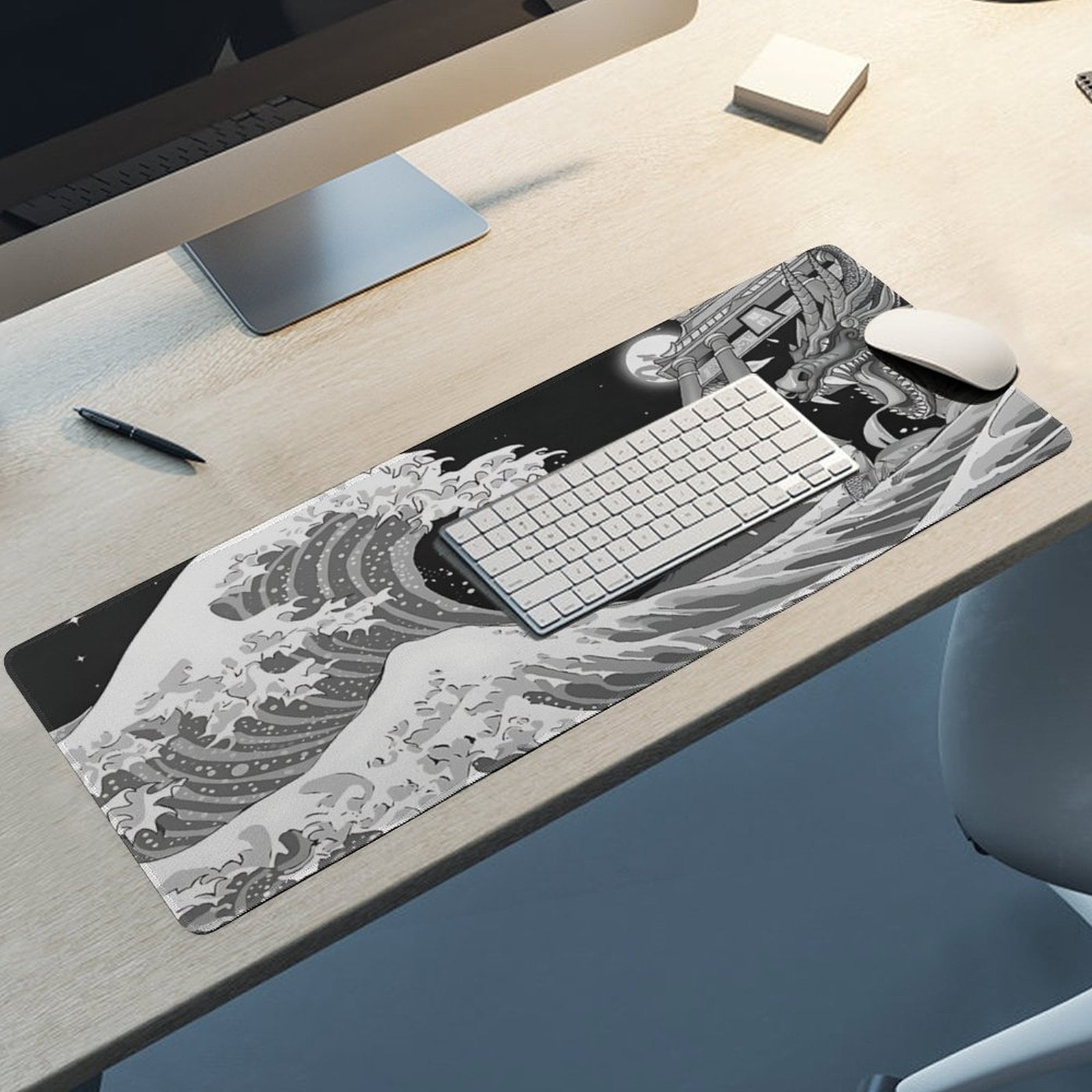 AIOE Gaming Mouse Pad Waves Sea Dragon Mouse Pad 31.5x11.8 Inch, Extended XL Computer Desk Mat Waterproof Non-Slip Long Desk Mat for Home Of - Image 5