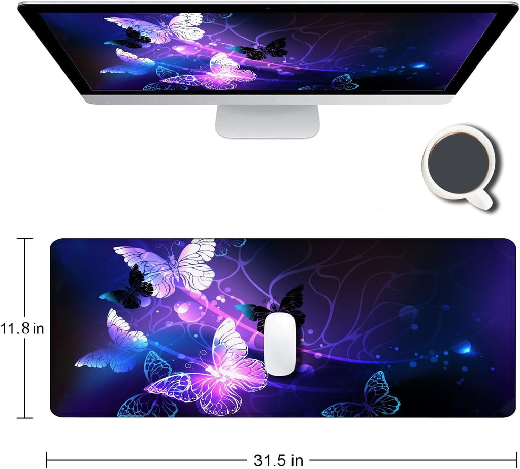 Gaming Mouse Pad, Large Mouse Pads for Women, Non-Slip Rubber Base Mousepad, Keyboard Mouse Mat, Desk Pad with Stitch... - Image 2