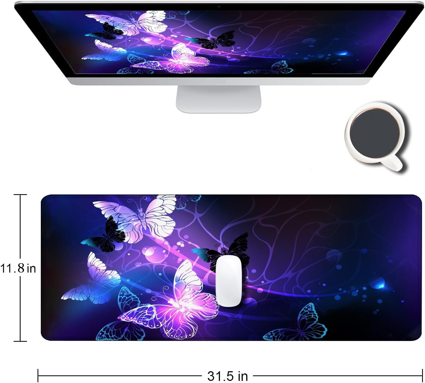 Gaming Mouse Pad, Large Mouse Pads for Women, Non-Slip Rubber Base Mousepad, Keyboard Mouse Mat, Desk Pad with Stitch... - Image 2