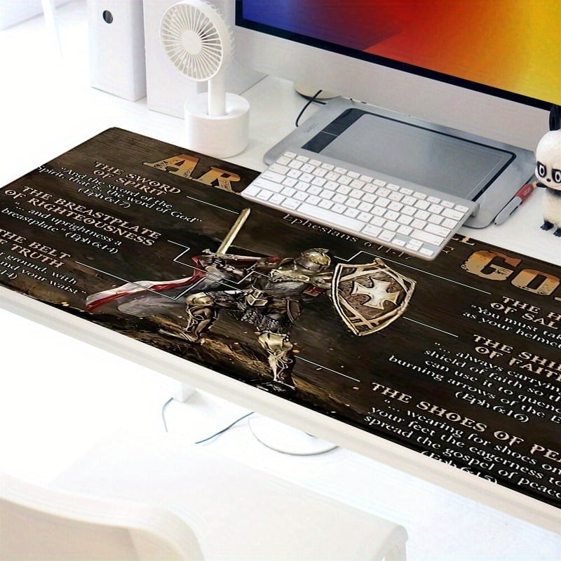 Faithgee Armor of God Ergonomic Mouse Pad, 31.5"x11.8 Inch, Non-Slip Rubber Desk Mat with Jesus Cross Design, Soft Comfortable Oblong Desk M