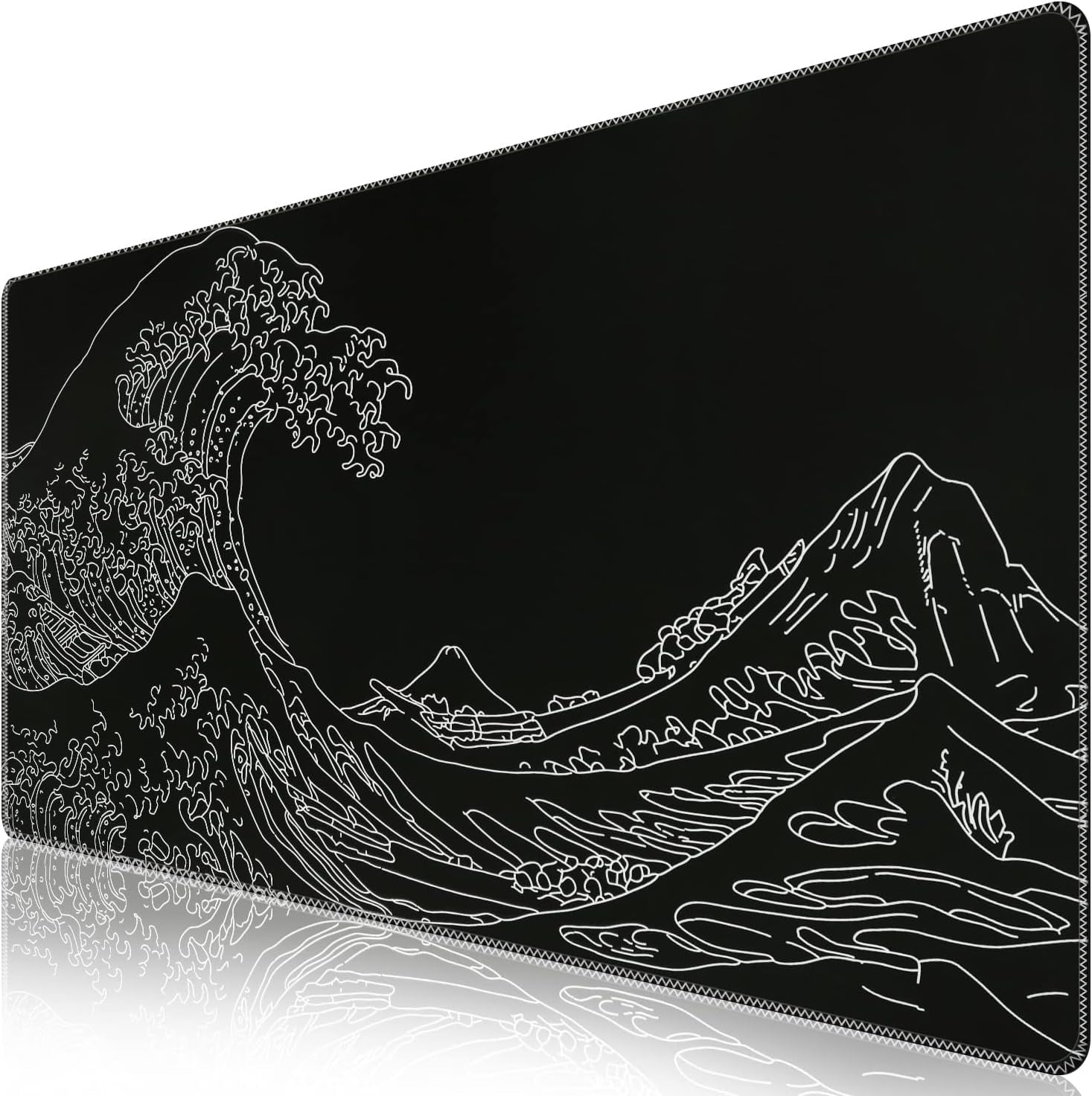 Large , Big Rubber Base Mat with Stitched Edges, Computer Keyboard Desk for Work, Game, Office, Home - Black Wave of ...