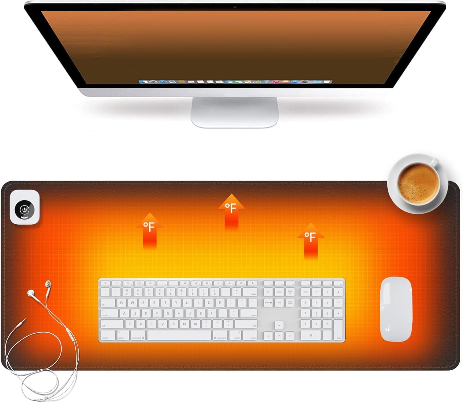 Heated Desk Pad Mouse Pad - Heated Desk Mat - Warm Desk Pad - 3 Levels Heating & 4 Hours Auto Shut-Off, PU Leather Mo...