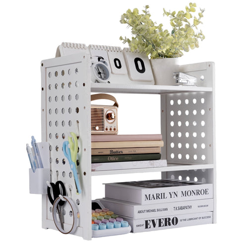 ( Tier) Office Desk Shelf Organizer,Medium Density Fiberboard Desktop Bookshelf Supplies Storage Rack,Shelf for Top o...