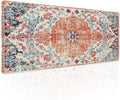 Orange Teal Boho Gaming Mouse Pad XL Persian Rug Carpet Bohemian Retro Extended Large Desk Mat Big Mousepad Non-Slip Rubber Base Stitched Ed