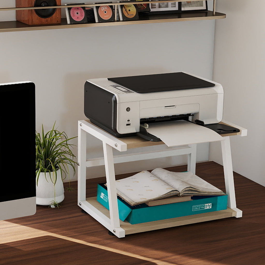 2-Tier Printer Stand for Desk with Storage, 17.3 x 11.8 Inch Wooden Desktop Organizer Shelf, 5-Minute Easy Assembly, ...