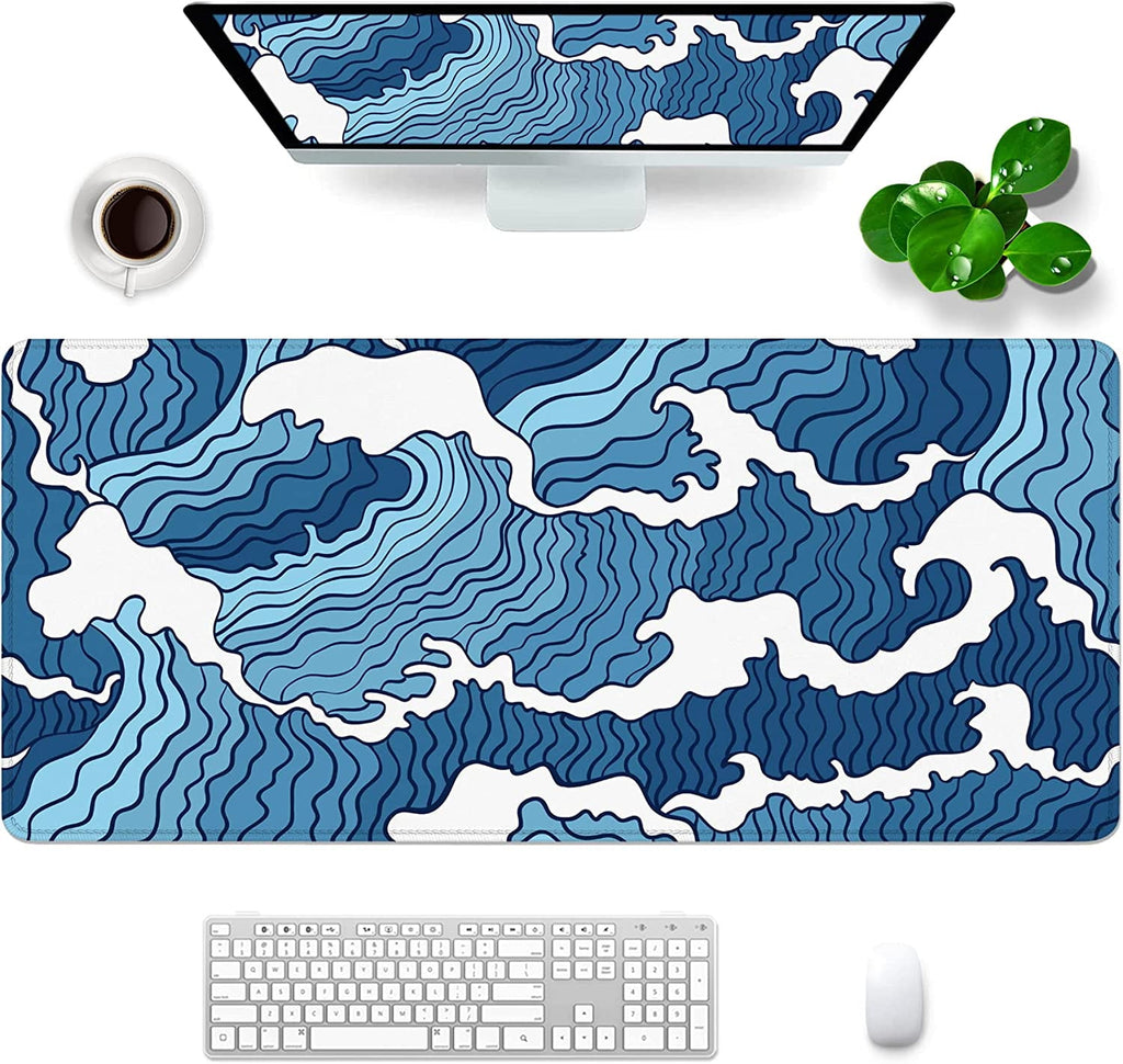 White and Blue Mouse Pad XL 31.5x11.8x0.12 inch Large Mouse Pad for Desk with Personalized Design for Laptop, Compute...