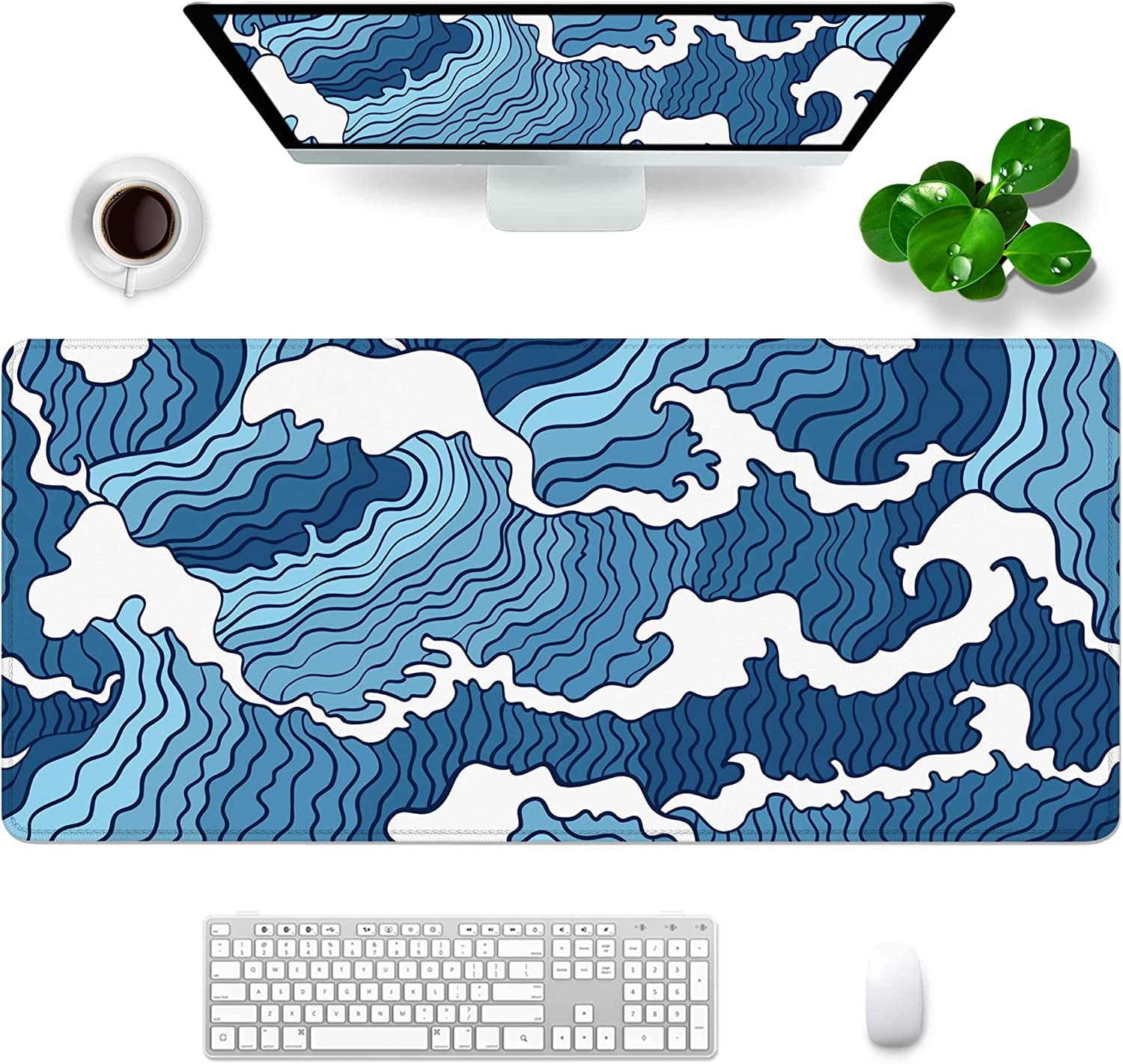 White and Blue Mouse Pad XL 31.5x11.8x0.12 inch Large Mouse Pad for Desk with Personalized Design for Laptop, Compute...