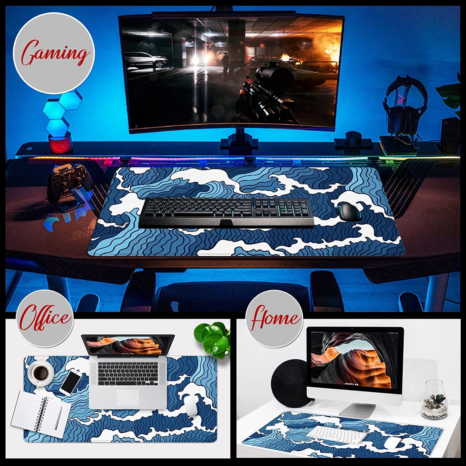 White and Blue Mouse Pad XL 31.5x11.8x0.12 inch Large Mouse Pad for Desk with Personalized Design for Laptop, Compute... - Image 5