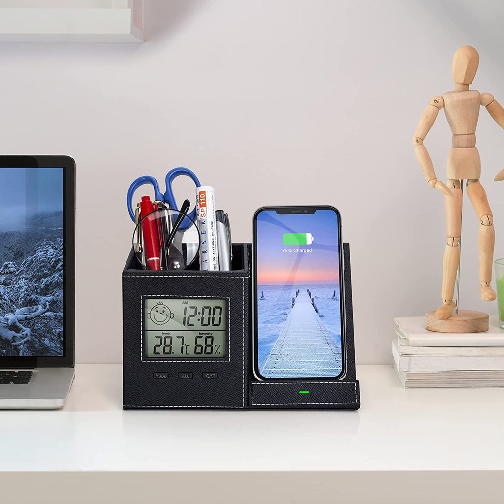 Desk Organizer with Wireless Charging for iPhone, PU Leather with Pencil Holder for Desk & Nightstand, 1 Pack - Image 4