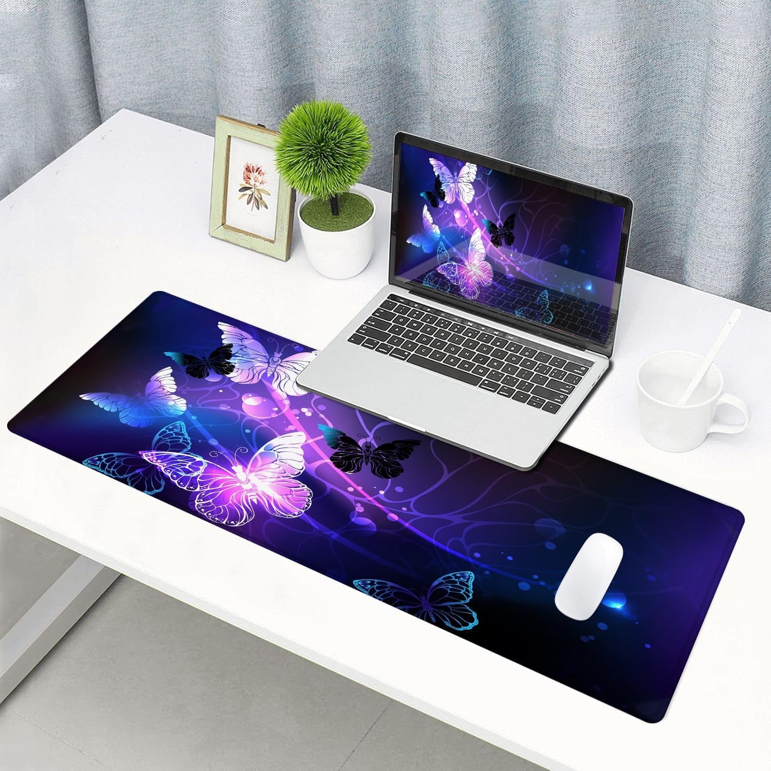 Gaming Mouse Pad, Large Mouse Pads for Women, Non-Slip Rubber Base Mousepad, Keyboard Mouse Mat, Desk Pad with Stitch... - Image 6