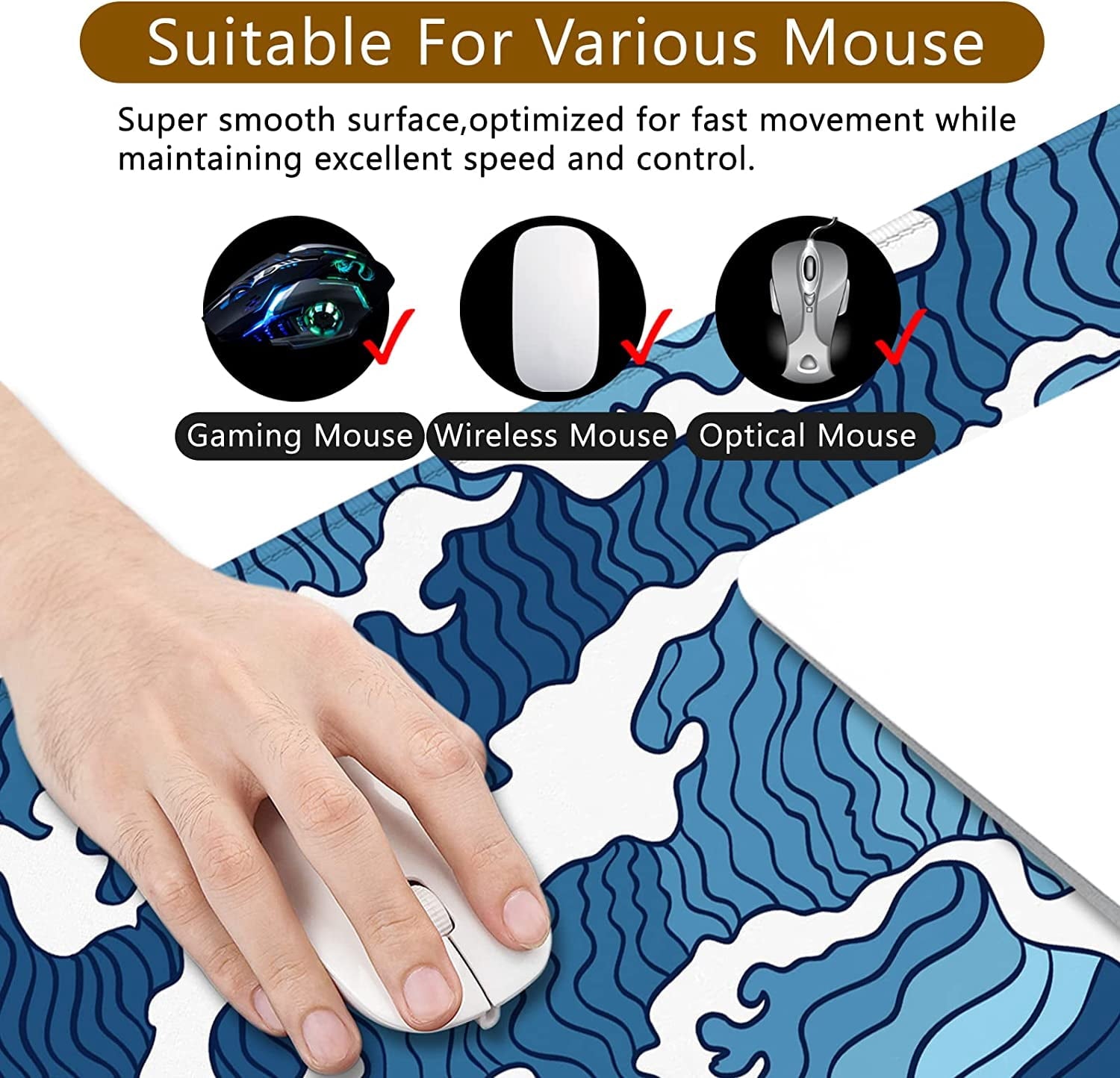 White and Blue Mouse Pad XL 31.5x11.8x0.12 inch Large Mouse Pad for Desk with Personalized Design for Laptop, Compute... - Image 2