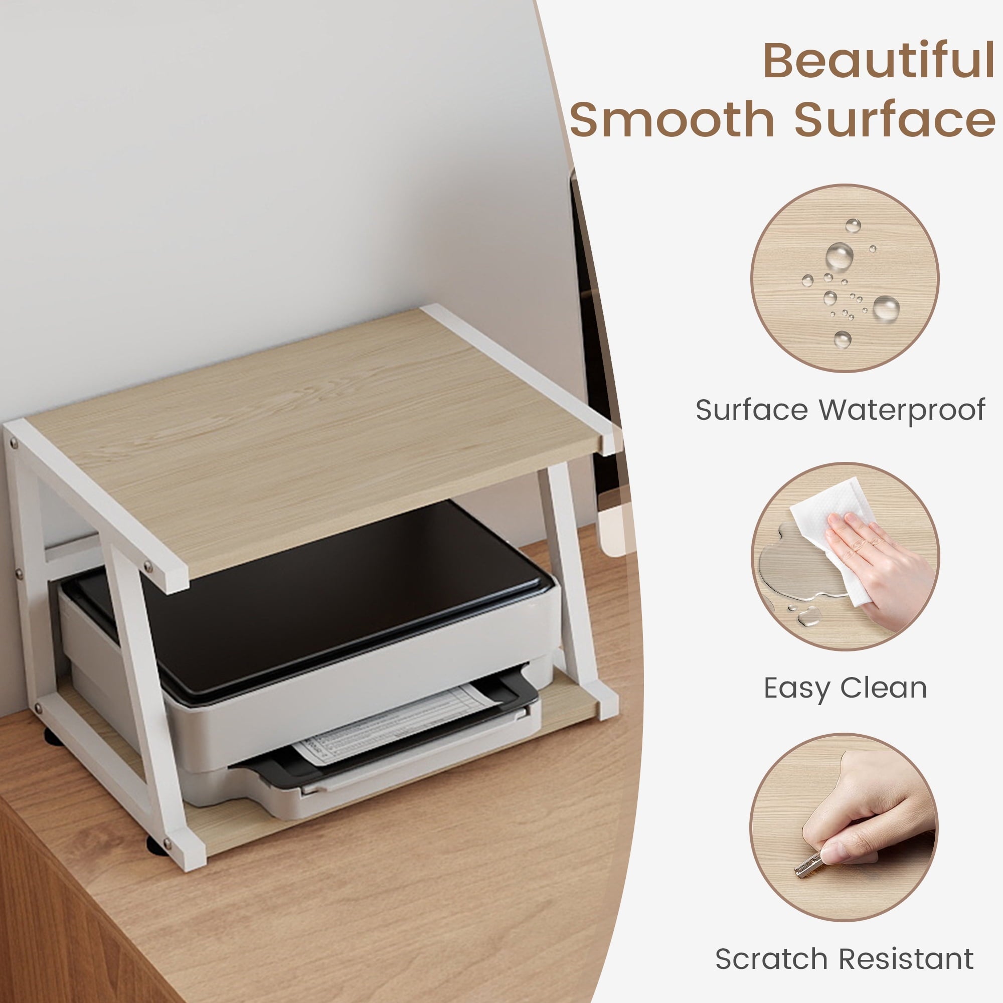 2-Tier Printer Stand for Desk with Storage, 17.3 x 11.8 Inch Wooden Desktop Organizer Shelf, 5-Minute Easy Assembly, ... - Image 2