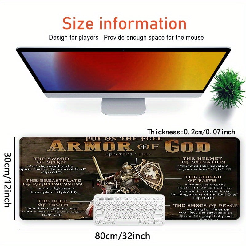 Faithgee Armor of God Ergonomic Mouse Pad, 31.5"x11.8 Inch, Non-Slip Rubber Desk Mat with Jesus Cross Design, Soft Comfortable Oblong Desk M - Image 4